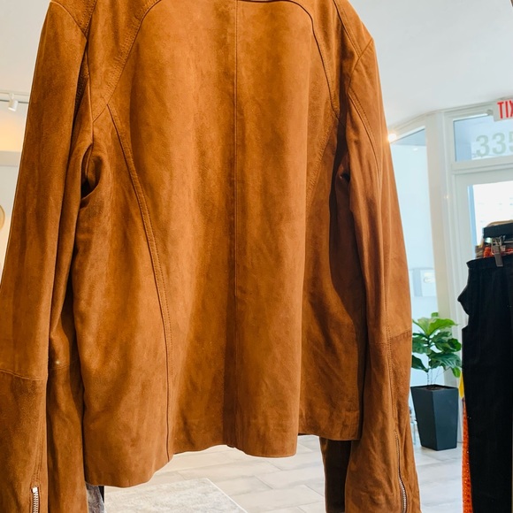 Serge Pariente Tan Cognac 100% Goat Suede Bomber Flight Moto Jacket Leni - Picture 6 of 7